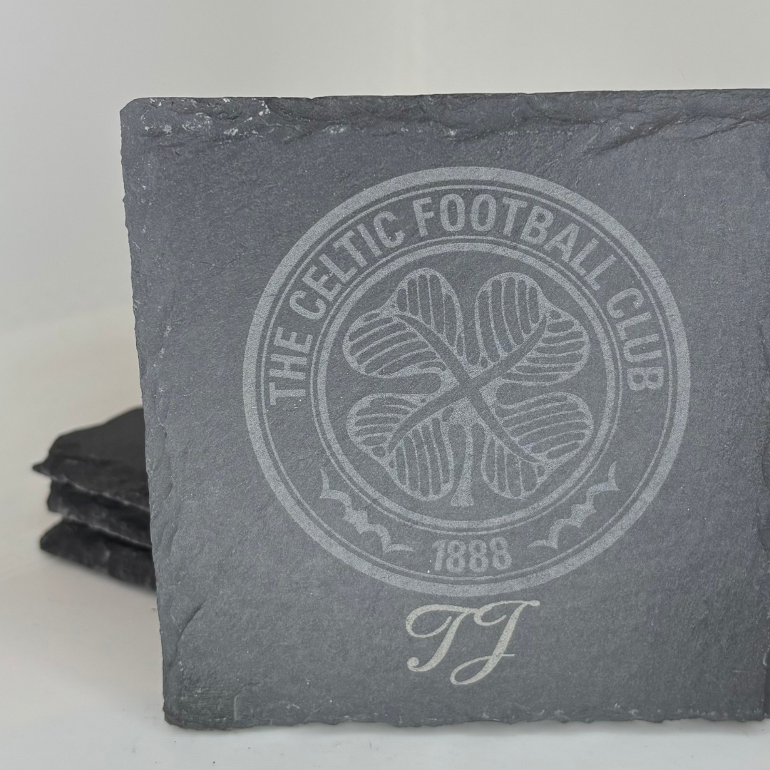 Personalised Laser Engraved Slate Coaster – Custom Club Crest & Name