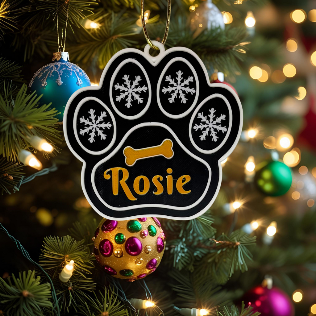Personalised Dog Paw Christmas Ornament – Custom Pet Name Decoration for Dog Lovers