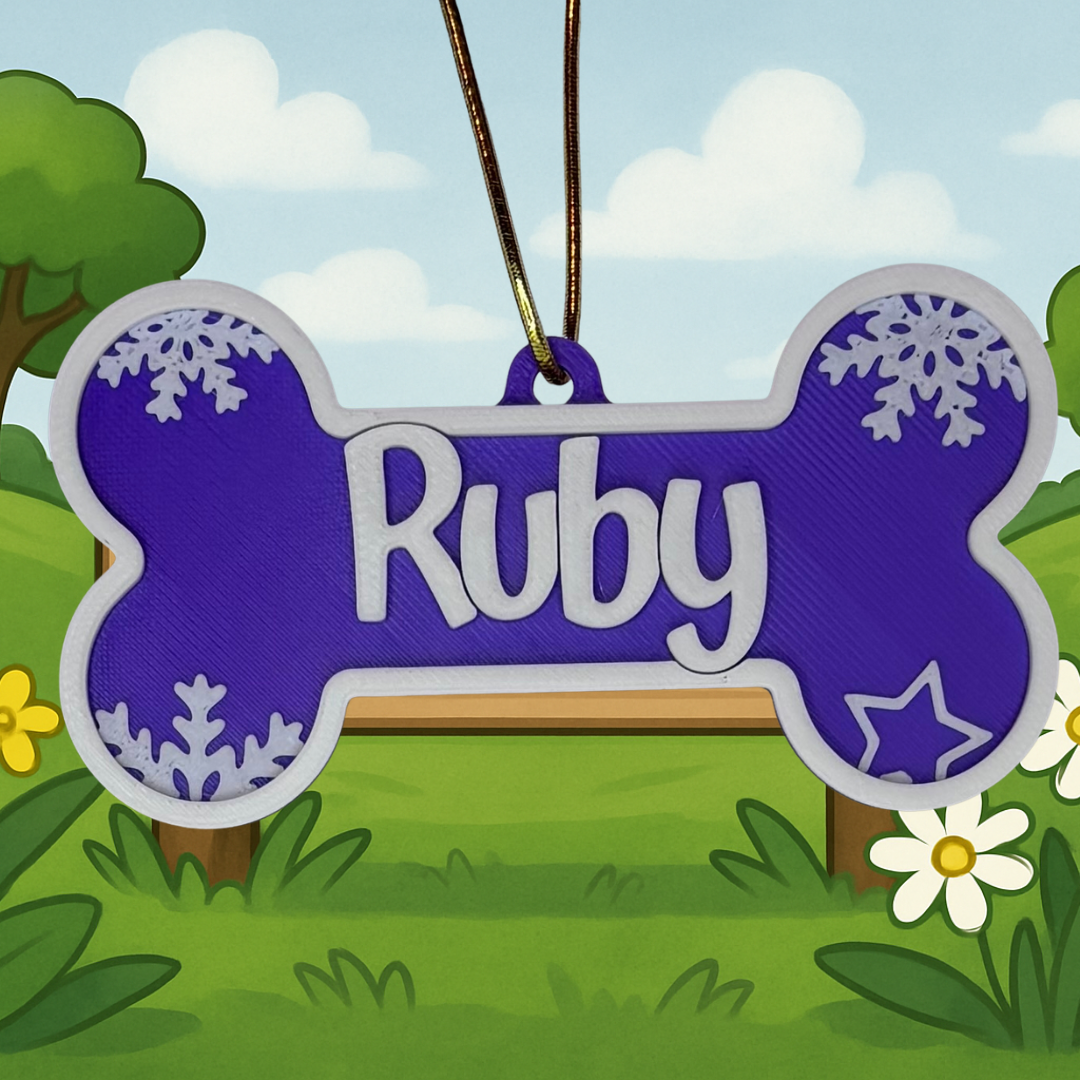 Personalised Dog Bone Christmas Ornament – Custom Pet Name (Multiple Colours)