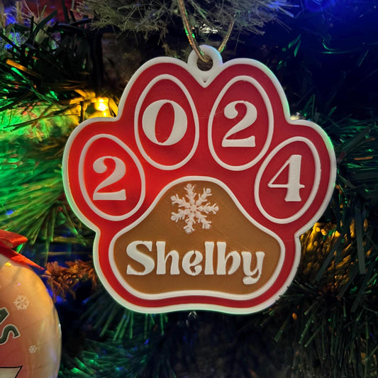 Custom Dog Paw Christmas Ornament - Personalized with Name & Year